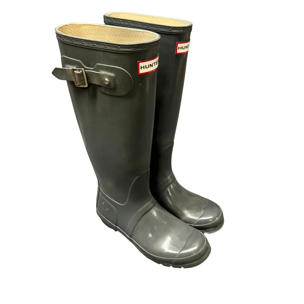Hunter Rain Boots Womens 7 Original Gloss Gray Waterproof Pull On Outdoors